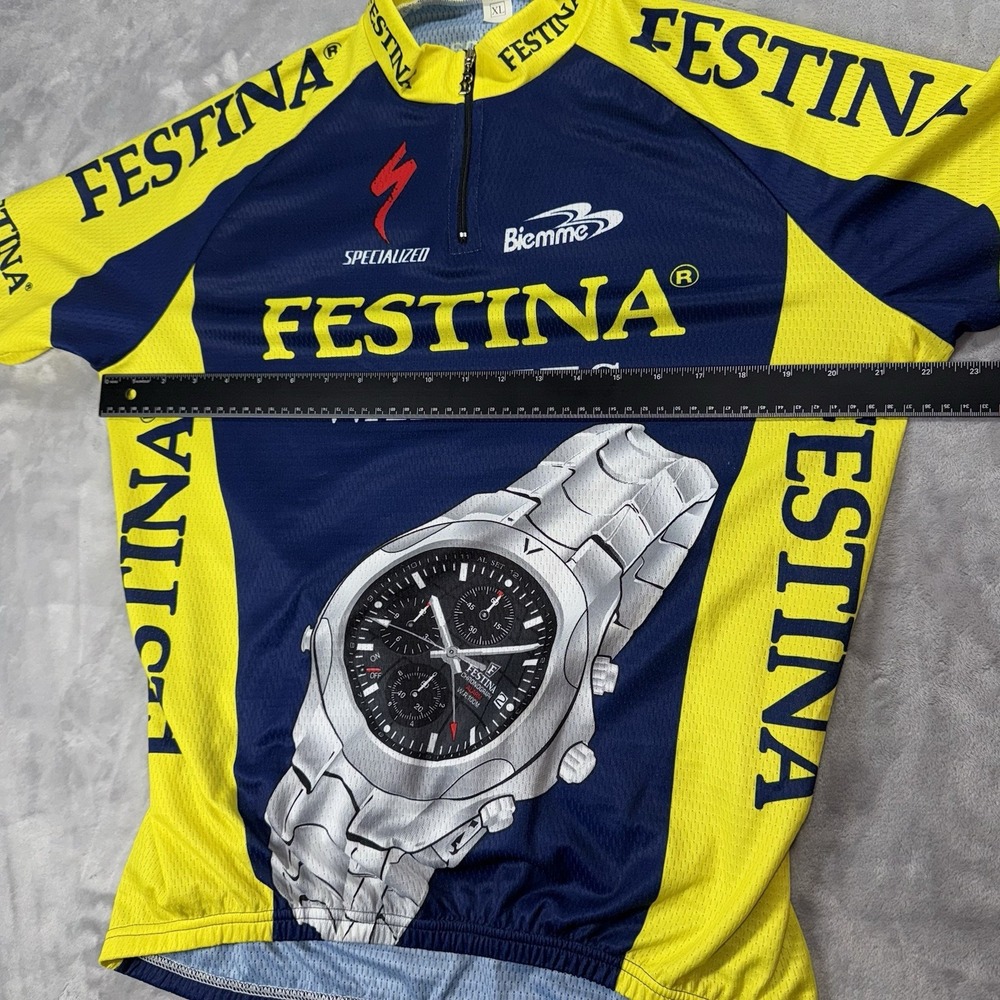 Biemme XL Cycling Jersey Men Blue Yellow Festina Watch Specialized Short Sleeve - Picture 3 of 6